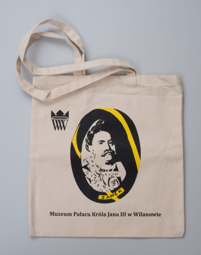 Jasna torba płócienna z podobizną króla Jana III Sobieskiego. 