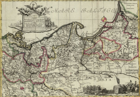 Fragment mapy. Przedstawia ziemie polskie i Morze Bałtyckie.